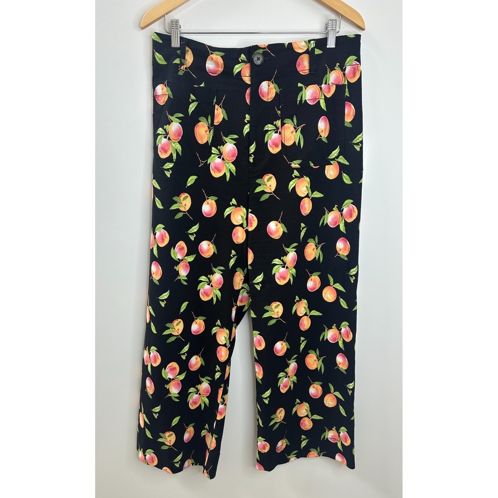 Maeve x Anthropologie Colette Crop Ankle Wide-Leg Pants Black Peach Print 33 - Picture 15 of 15